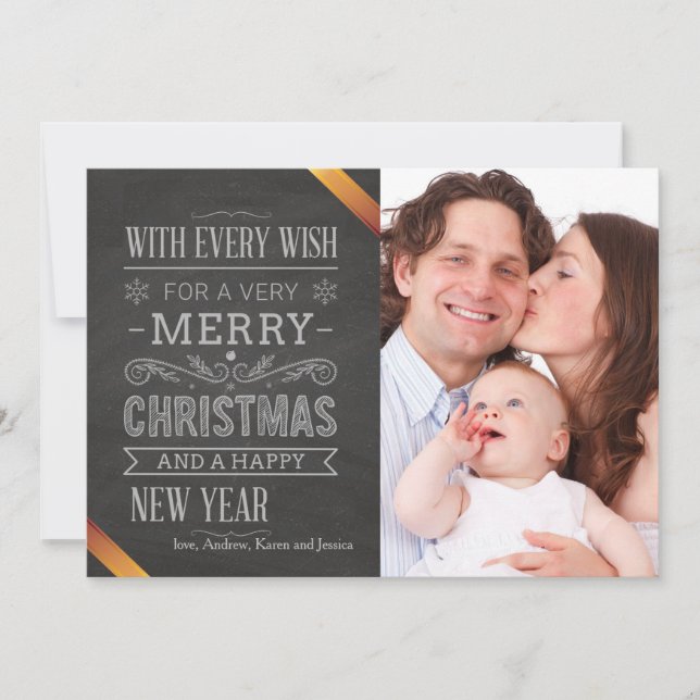Chalkboard Message Holiday Photo Card (Front)
