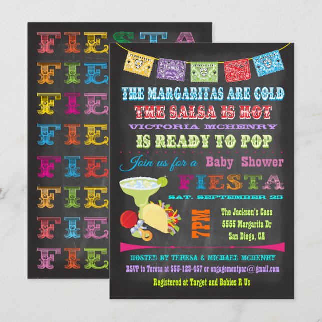 Chalkboard Mexicaine Fiesta Baby Douche invitation (Devant / Derrière)
