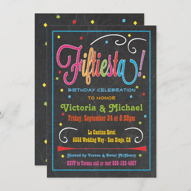 Chalkboard Mexican Fiesta 50th Party Invitation (Front/Back)
