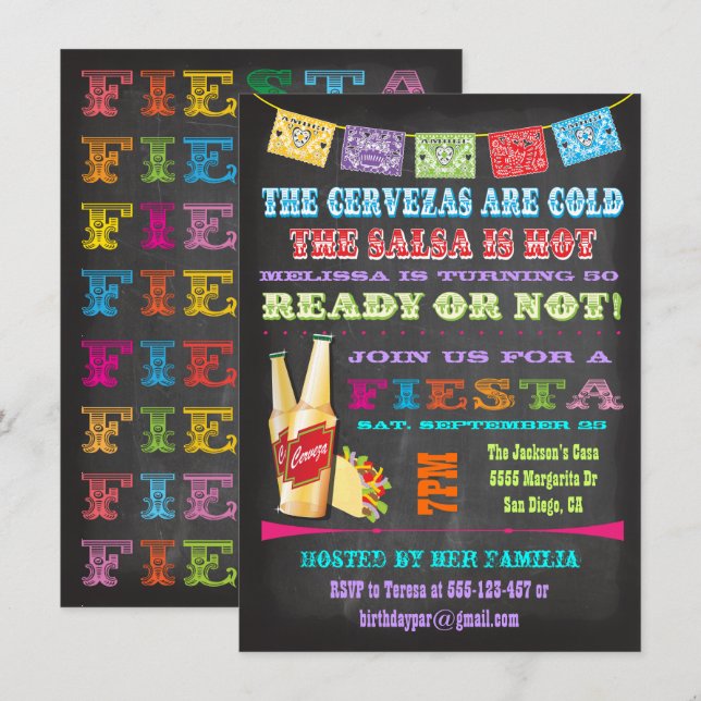 Chalkboard Mexican Fiesta Birthday Party Invitation (Front/Back)