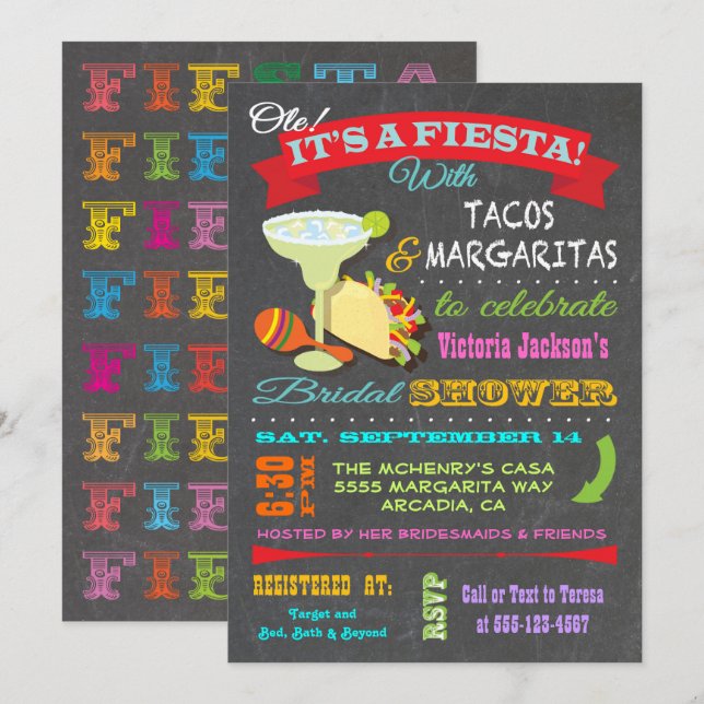 Chalkboard Mexican Fiesta Bridal Shower Invitation (Front/Back)