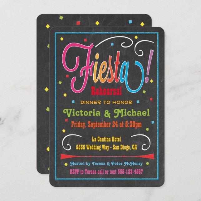 Chalkboard Mexican Fiesta Party Invitation (Front/Back)