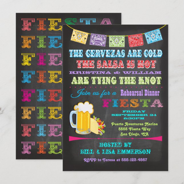 Chalkboard Mexican Fiesta Rehearsal Dinner Invitation (Front/Back)