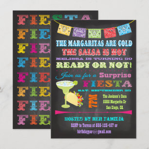 Chalkboard Mexican Fiesta Surprise Birthday Party Invitation