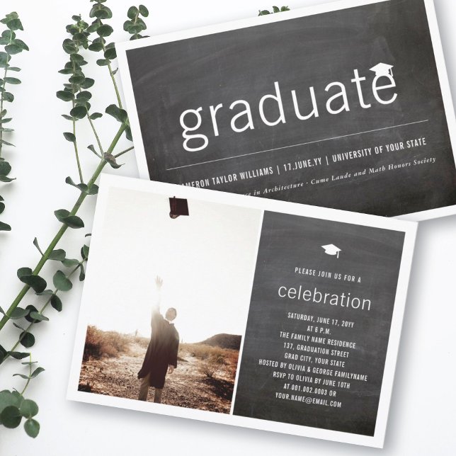 Chalkboard Minimal Graduate Photo Graduation Party Invitation (Creator Uploaded)