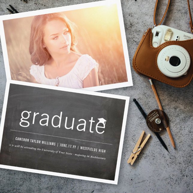 Chalkboard Minimalist Graduate Photo Graduation Announcement (Creator Uploaded)