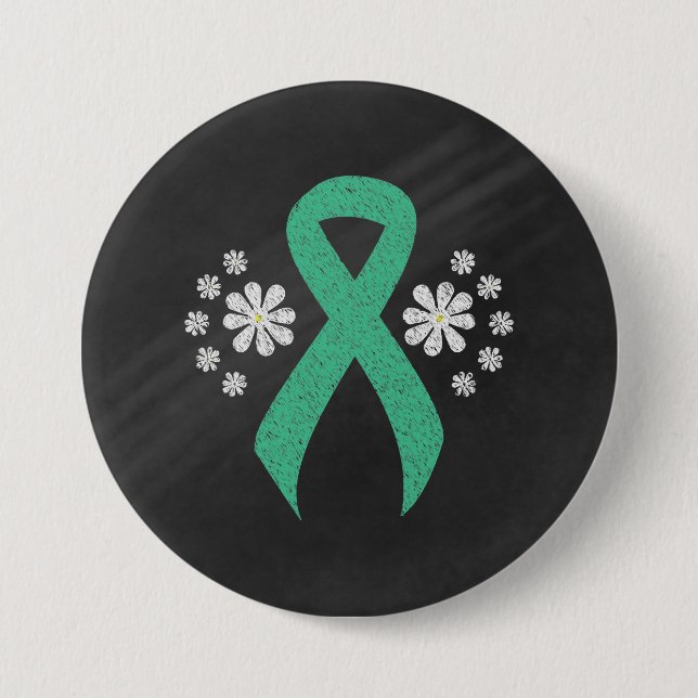 Chalkboard Mint Awareness Green Ribbon 3 Inch Round Button (Front)