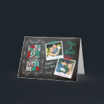 Chalkboard Mistletoe Vintage First Christmas Photo Holiday Card<br><div class="desc">Vintage Black Chalkboard Mistletoes, Love Peace Joy Kisses Our First Christmas As Mr. And Mrs., Red And Green, Bold And Colorful Modern Block Letters Typography, 2 Multi Photo Collage Holiday Wedding Announcement Card Designed by fat*fa*tin. Easy to customize with your own text, photo or image. For custom requests, please contact...</div>