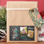 Chalkboard Mistletoe Vintage First Christmas Photo Sticker<br><div class="desc">Vintage Black Chalkboard Mistletoes, Love Peace Joy Kisses Our First Christmas As Mr. And Mrs., Red And Green, Bold And Colourful Modern Block Letters Typography, 2 Multi Photo Collage Holiday Wedding Sticker. Designed by fat*fa*tin. Easy to customize with your own text, photo or image. For custom requests, please contact fat*fa*tin...</div>