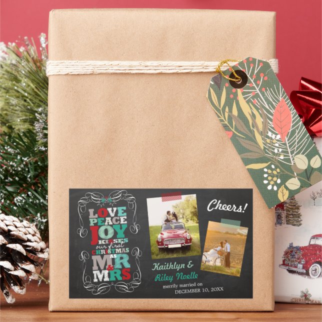 Chalkboard Mistletoe Vintage First Christmas Photo Sticker (Holiday)