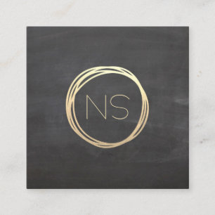 Chalkboard Modern Gold Circle Accent Monogram Square Business Card