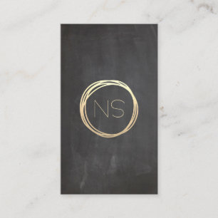 Chalkboard Modern Gold Circle Monogram Vertical Business Card