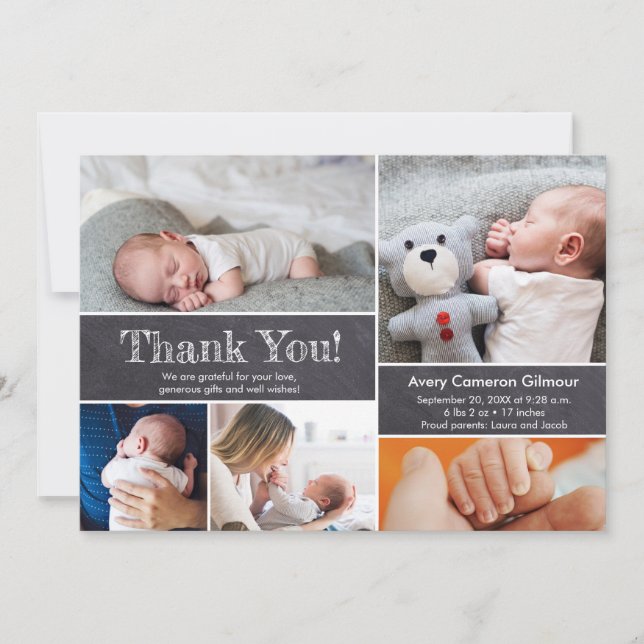Chalkboard Modern Photos Baby Boy Thank you (Front)