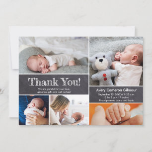 Chalkboard Modern Photos Baby Boy Thank you Card