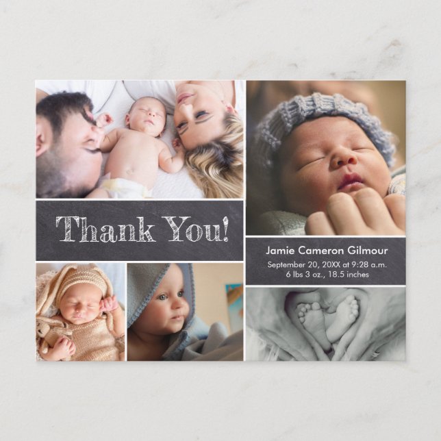 Chalkboard Modern Photos Baby Shower Thank you Postcard (Front)