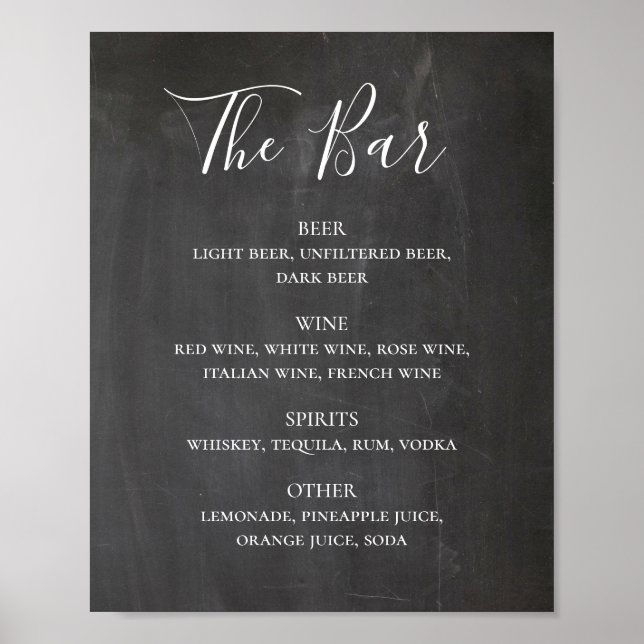 Chalkboard modern script wedding alcohol drinks poster (Front)