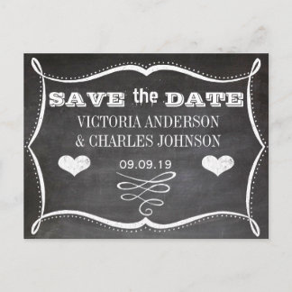 Chalkboard Modern Vintage Typography Save the Date Announcement Postcard