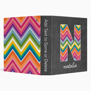 Chalkboard Monogram Letter N with Bright Chevrons Binder