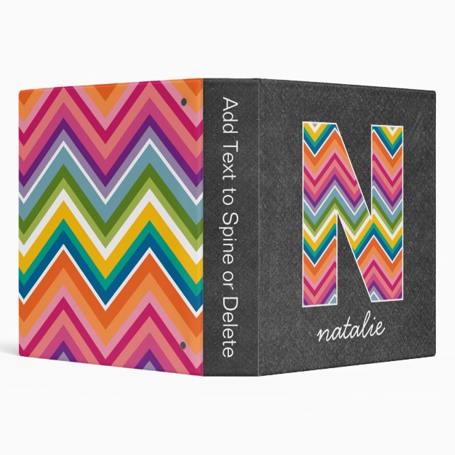 Chalkboard Monogram Letter N with Bright Chevrons Binder (Background)