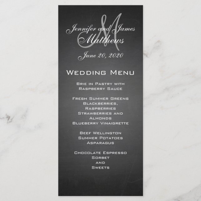 Chalkboard Monogram Wedding Menu Card (Front)