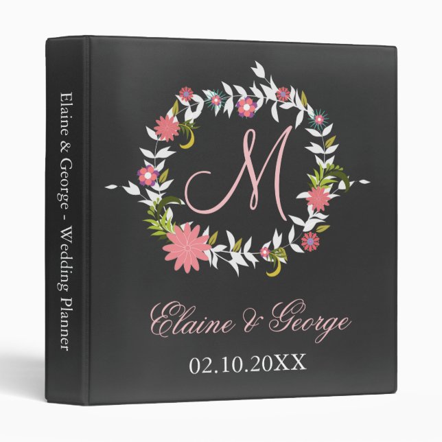Chalkboard Monogram Wedding Planner Folder Binder (Front/Spine)