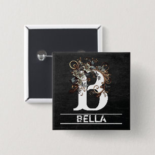 Chalkboard Monogram with Floral 2 Inch Square Button