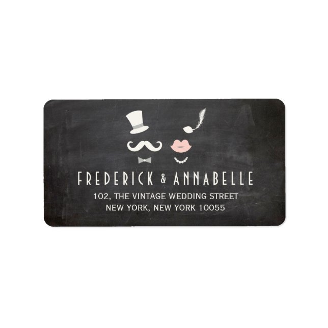 Chalkboard Moustache And Lips Vintage Chic Wedding Label (Front)