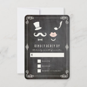 Chalkboard Moustache And Lips Vintage Chic Wedding RSVP Card