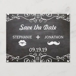 Chalkboard Moustache Lips Vintage Save the Date Announcement Postcard