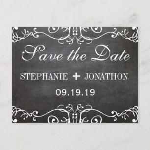 Chalkboard Moustache Lips Vintage Save the Date Announcement Postcard