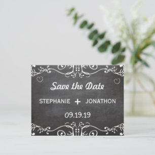 Chalkboard Moustache Lips Vintage Save the Date Announcement Postcard
