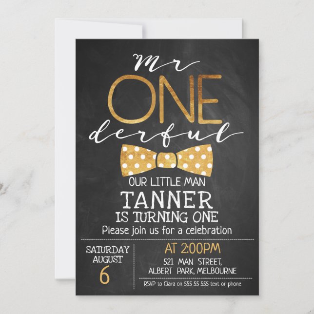 Chalkboard Mr One-derful Birthday Invitation (Front)