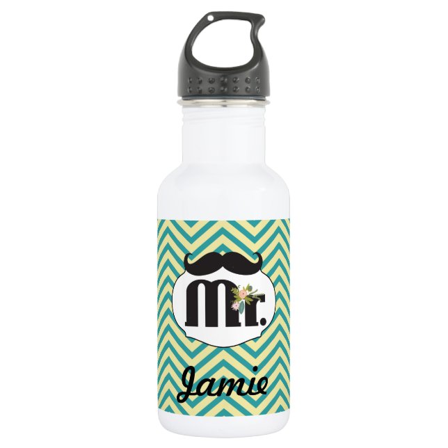 Chalkboard Mr Yellow and Green Wedding 532 Ml Water Bottle (Front)