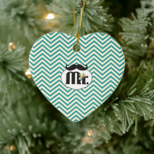 Chalkboard Mr. Yellow and Green Zigzag Chevron Ceramic Ornament