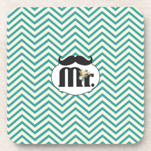 Chalkboard Mr. Yellow and Green Zigzag Chevron Coaster