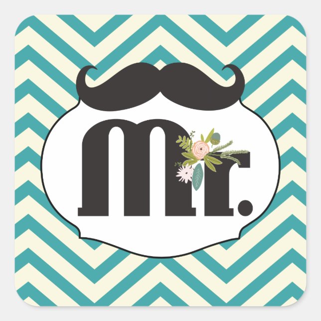 Chalkboard Mr. Yellow and Green Zigzag Chevron Square Sticker (Front)