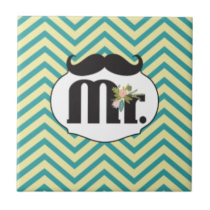 Chalkboard Mr. Yellow and Green Zigzag Chevron Tile