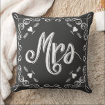 Chalkboard Mrs Brides Pillow Any Colour<br><div class="desc">Dark Charcoal Grey Chalkboard Vintage Modern Mr. and Mrs. Chalkboard Wedding Modern Vintage Typography Pillow. Her or Him Michigan State Sweetheart Wedding Anniversary Pillow or Bride's Chair at Reception or 1st Christmas Gift, The 2nd Wedding Anniversary is the Cotton Anniversary. Cotton symbolizes the Natural Growth of all the adaptability, versatility...</div>