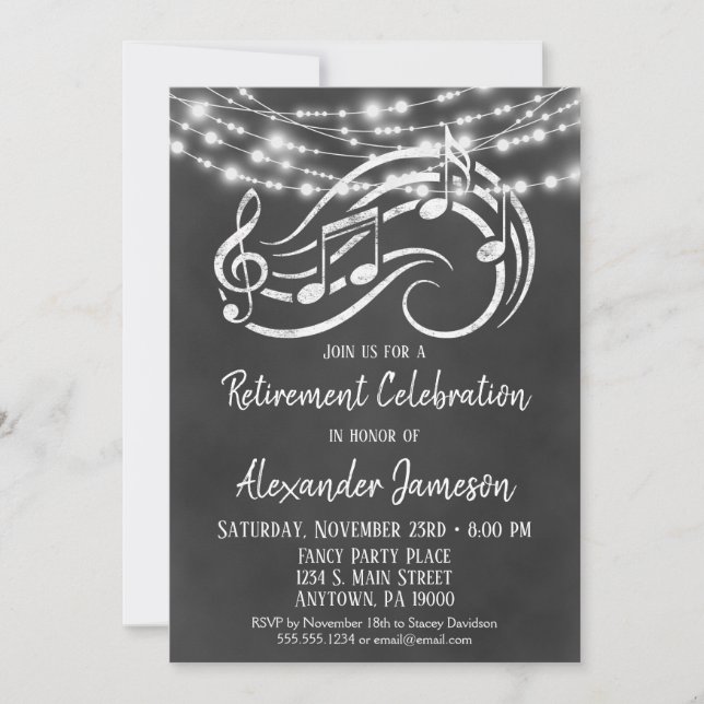Chalkboard Music Retirement Invitation Mens Womens (Front)