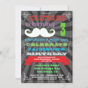 Chalkboard Mustache Anniversaire Fête Invitations