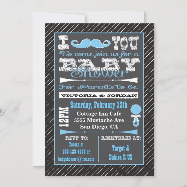 Chalkboard Mustache garçon bébé douche Invitations (Devant)