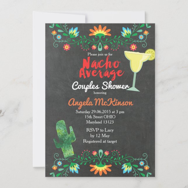 Chalkboard Nacho Average Couple Shower Floral Invitation (Front)
