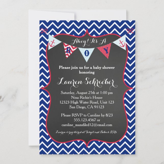 Chalkboard Nautical Baby Boy Shower Invitation (Front)