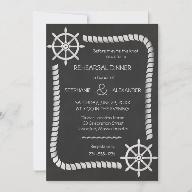 Chalkboard Nautical Wedding Rehearsal Dinner Invitation (Front)