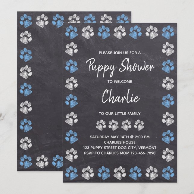 Chalkboard New Pet Dog Puppy Shower Invitation (Front/Back)