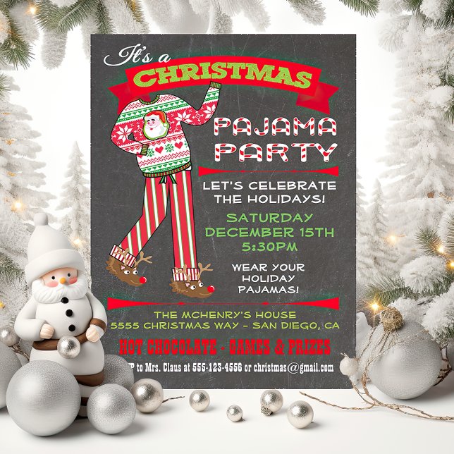 Chalkboard Noël Pyjama fêtes Invitations (Créateur téléchargé)