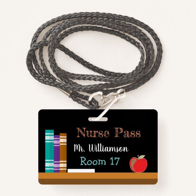 Chalkboard nurse plastic badge hall pass (Front with Lanyard)