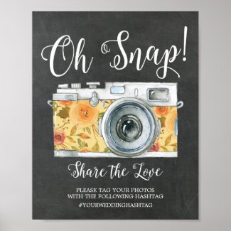 Chalkboard Oh Snap Camera Hashtag Wedding Sign