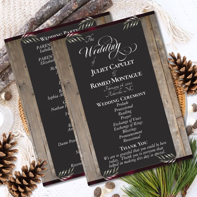 Chalkboard on Wood - Burgundy Wedding Program (Creator Uploaded)
