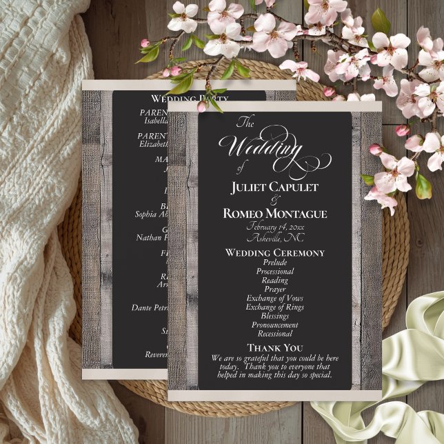 Chalkboard on Wood & Cream Ribbon - Wedding Program (Creator Uploaded)